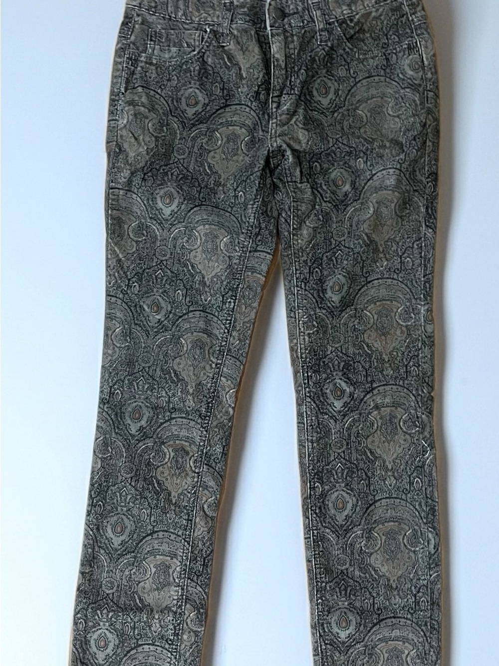 Free People Textured Paisley Jeans in Olive and Taupe